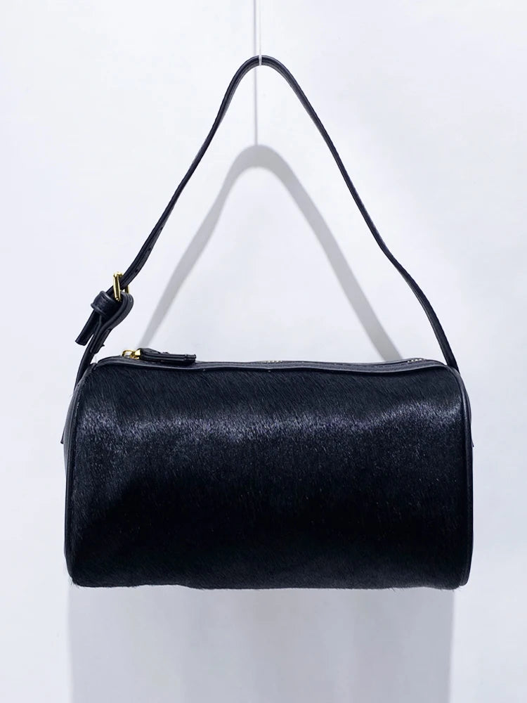 Luxury  Hair Splicing Genuine Leather Women's Bag 2025 New High Quali Single oulder Slant Cross Handheld Pencil Case...