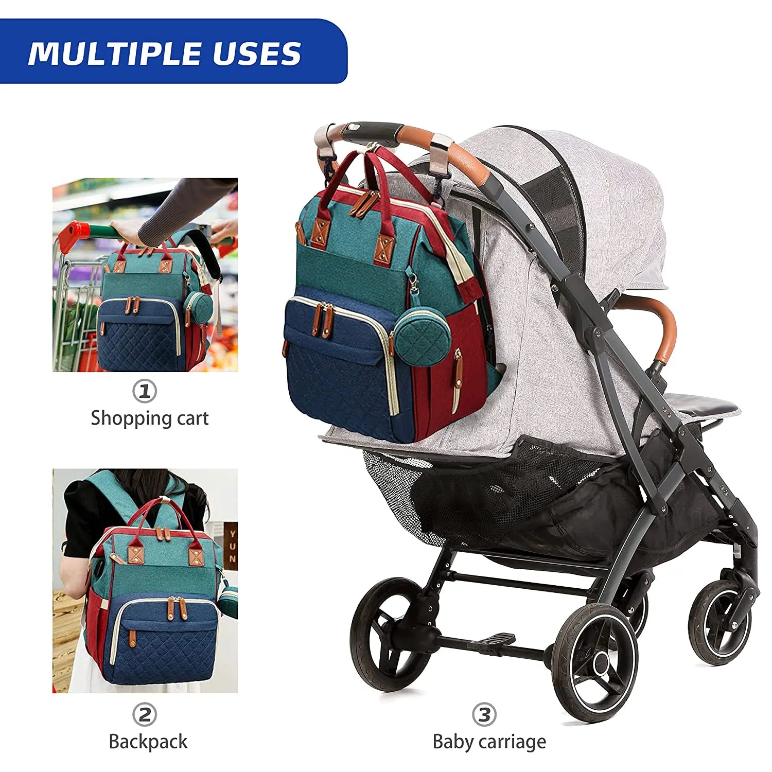 3 In 1 Diaper Bag Backpack Foldable Baby Bed Waterproof Travel Bag with USB Charge Diaper Bag Backpack with Changing Bed 3 types