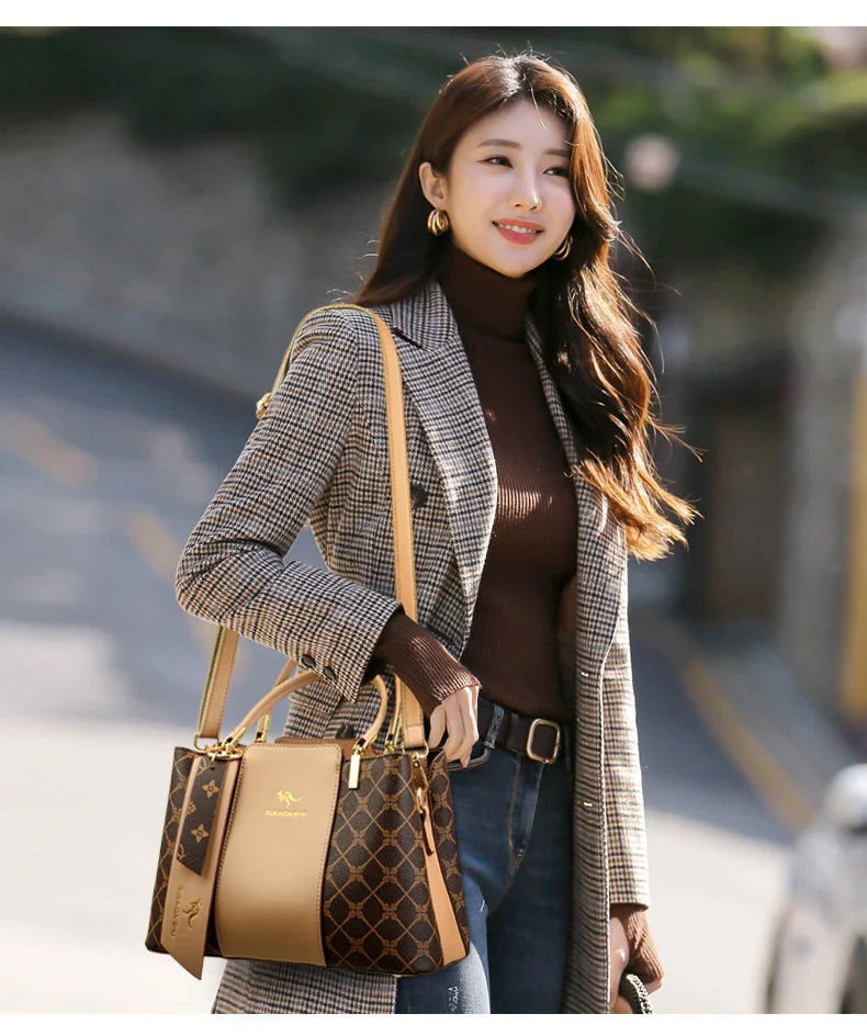 Luxury Handbag Fashion Print Large Capacity Soft Leather Women Shoulder Crossbody Bag Leisure Designer Ladies Purses and Handbag