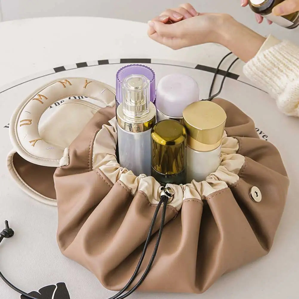 Portable Makeup Bag for Daily Use Fashion Women Large Capacity Travel Toiletry Bags Ladies Drawstring Cosmetic Storage Pouch