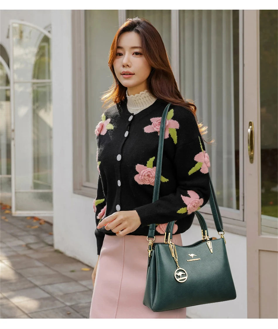 Luxury Soft Leather Handbag Women's Bag 2022 Trend Designer 3 Layers Shoulder Crossbody Sac Ladies Large Capacity Messenger Tote