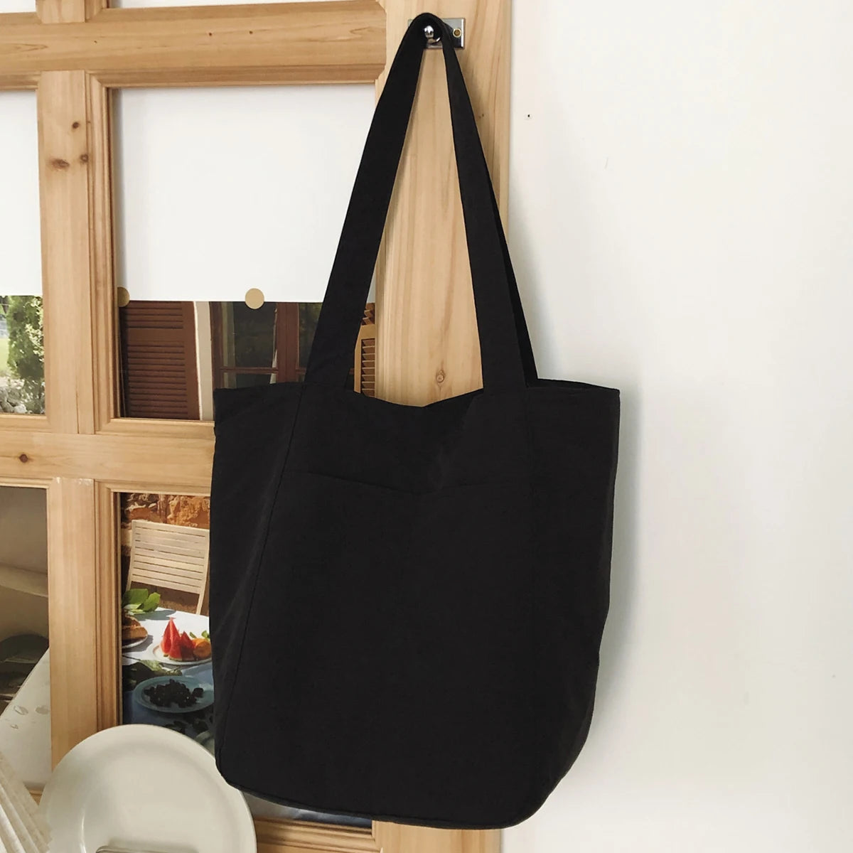 Large-Capacity Bag for Women, New Solid Color Canvas Bag, Suitable for College Students, Commuting, Shoulder Tote Bag, Handbag for Shopping, Hiking, Camping, and Travel