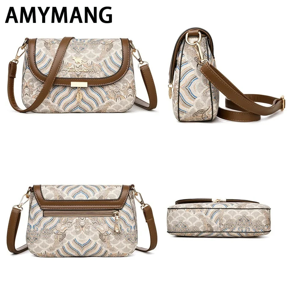 Luxury Designer Trend Embroidered Women's Shoulder Bag High Quality Soft Leather Women Crossbody Bags Female Handbag Sac A Main