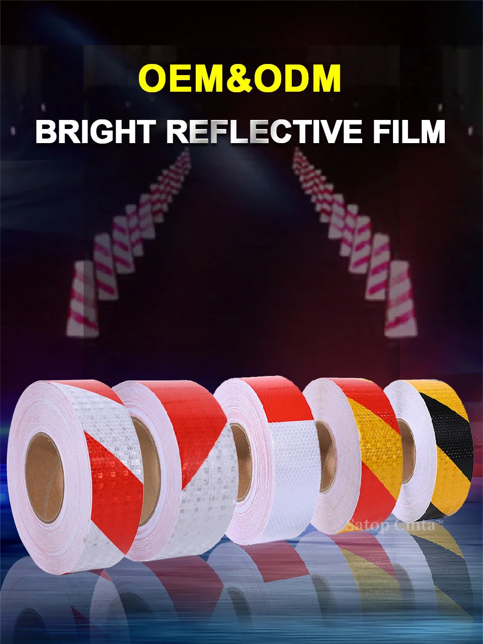 Twill Reflective Tape 5cm*25m Left Right Strips Red White Reflectors Stickers Waterproof Self-Adhesive Safety Conspicuity Decals