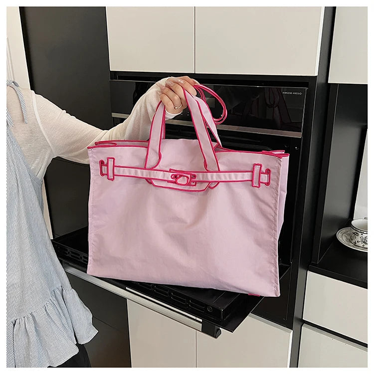 Funny Design Large Capacity Tote Bags 2025 New Casual Lightweight Nylon Shoulder Bag Versatile Canvas Bag Women Shopping Handbag