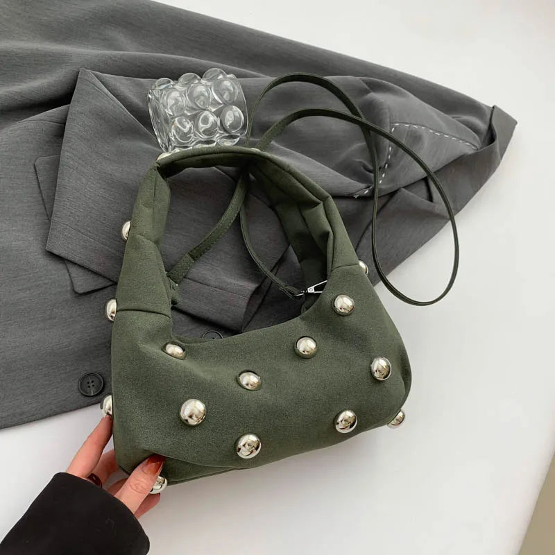 Luxury Purple Handbag For Women Luxury Studded Beading Handbags Wine Red Purse Solid Color Suede Leather Shoulder Crossbody Bags