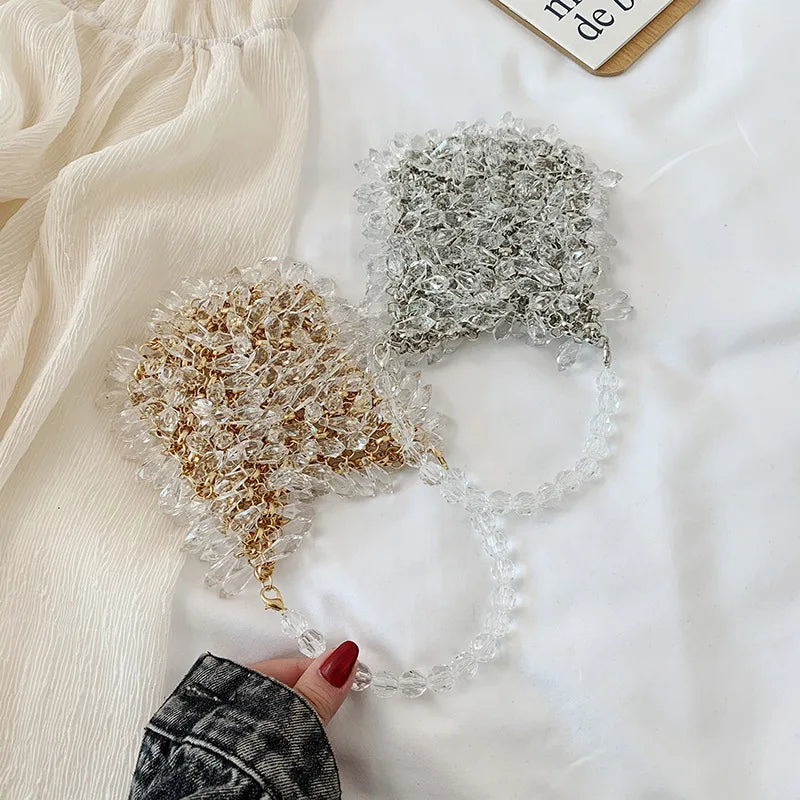 Evening Clutch Bags 2020 New Beaded Small Purses Women's Wallet Trendy Texture Transparent One-shoulder Messenger Bag Handmade