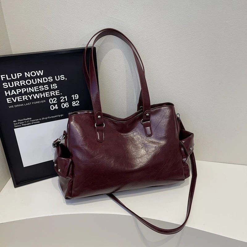 LEFTSIDE Big Solid Color PU Leather Shoulder Bags for Women Female 2025 Trend Luxury High Capacity Crossbody Handbags and Purses