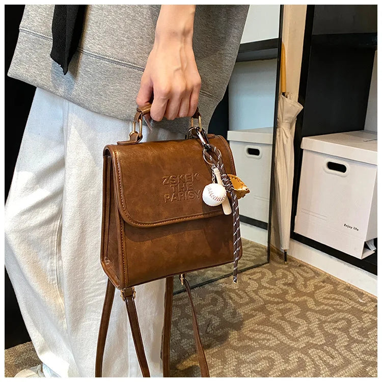 Casual Retro Large Capacity Women's Backpack Fashionable Versatile Stylish Satchel Crossbody Bag New Black City Simple Style PU