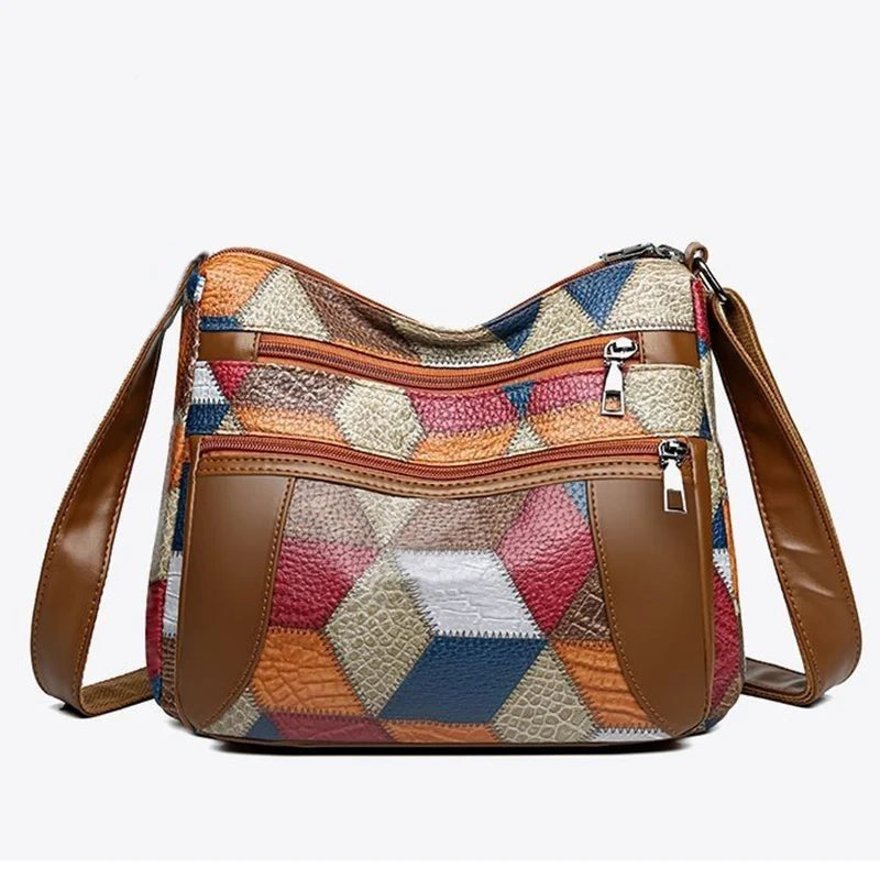 Women's handbags are suitable for middle-aged and elderly mothers, travel cross-body bags with geometric patterns