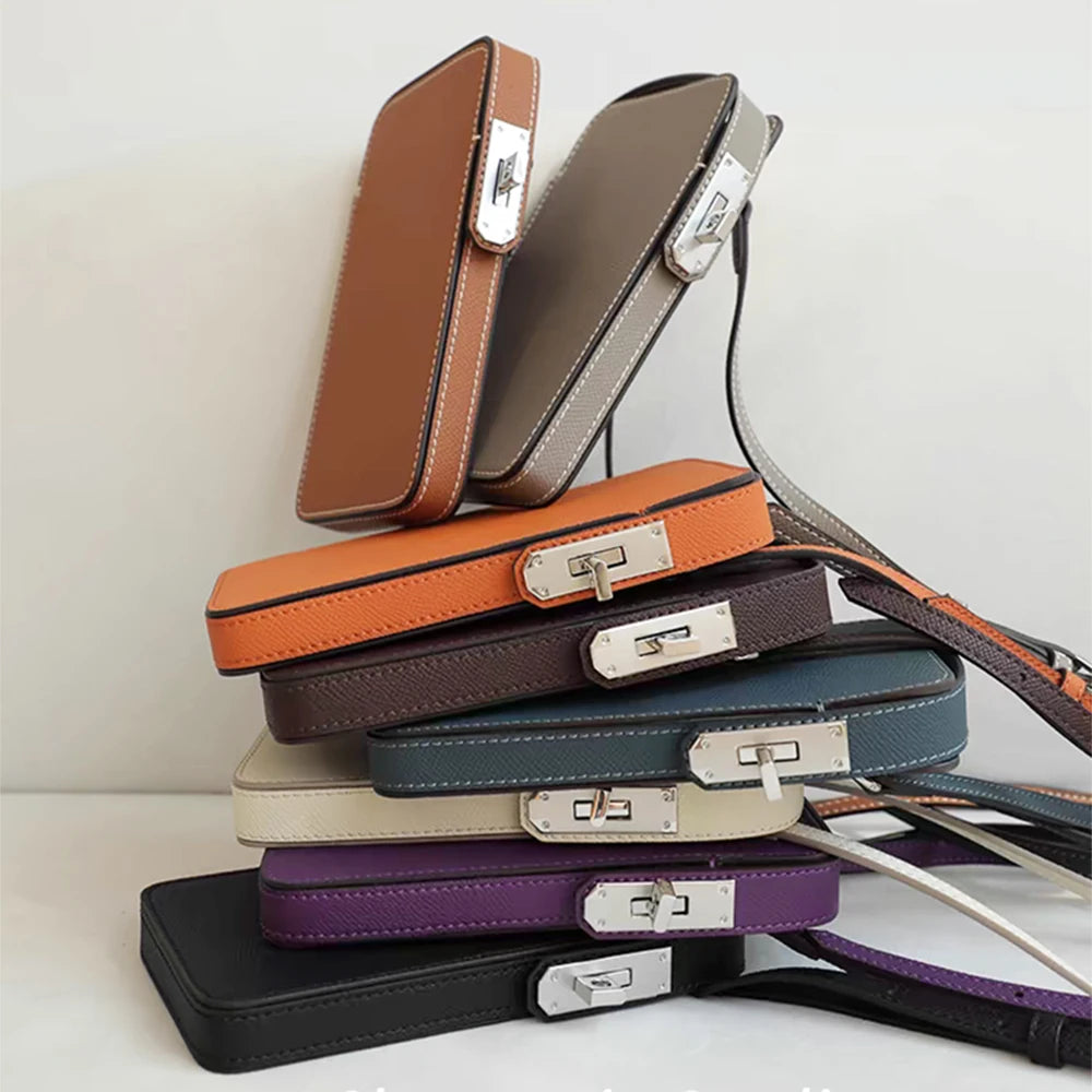 Luxury Design Phone Bag Woman Portable Genuine Leather Cross-body Bag Custom Name Fashion Casual Lady Shoulder Bag Card Wallet