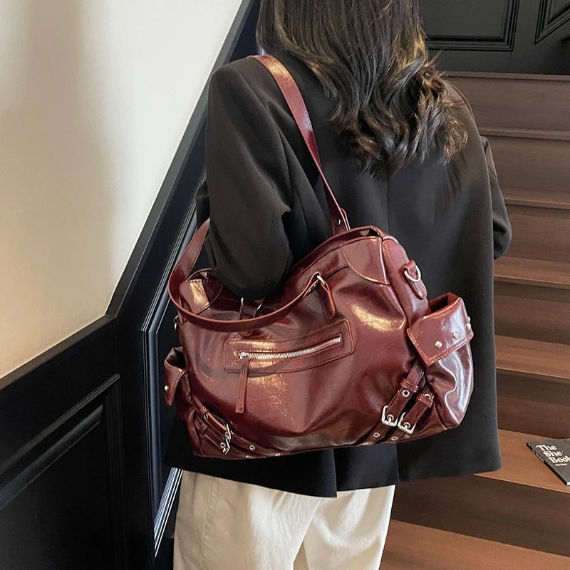 LEFTSIDE Big Solid Color PU Leather Shoulder Bags for Women Female 2025 Trend Luxury High Capacity Crossbody Handbags and Purses