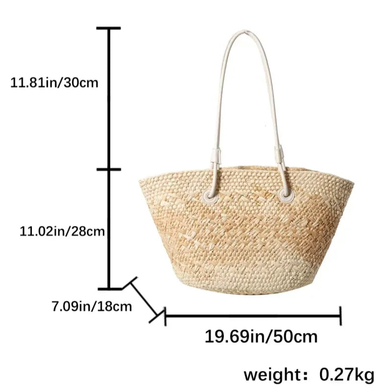 Summer Seaside Beach Bag Hand-woven Large Capacity Straw Tote Bag Gradient Color Design Women 's Travel  Vacation Shoulder Bag