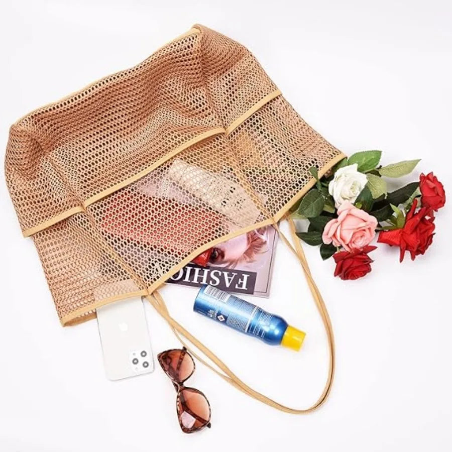 Beach Storage Bag Mesh Tote Bag for Women Gifts for Her Waterproof Beach Vacation Pool Travel Bath Swimming Toiletries Bag