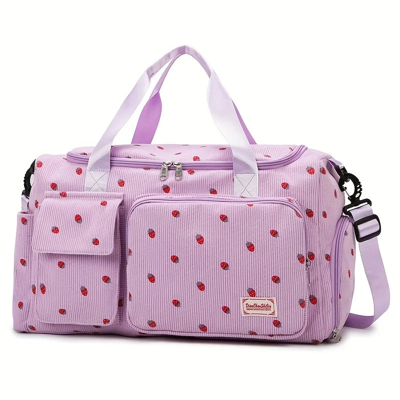 Large Capacity Strawberry Print Duffel Bag with Multiple Compartments - Ideal for Travel, Gym, and Everyday Use, Casual Style
