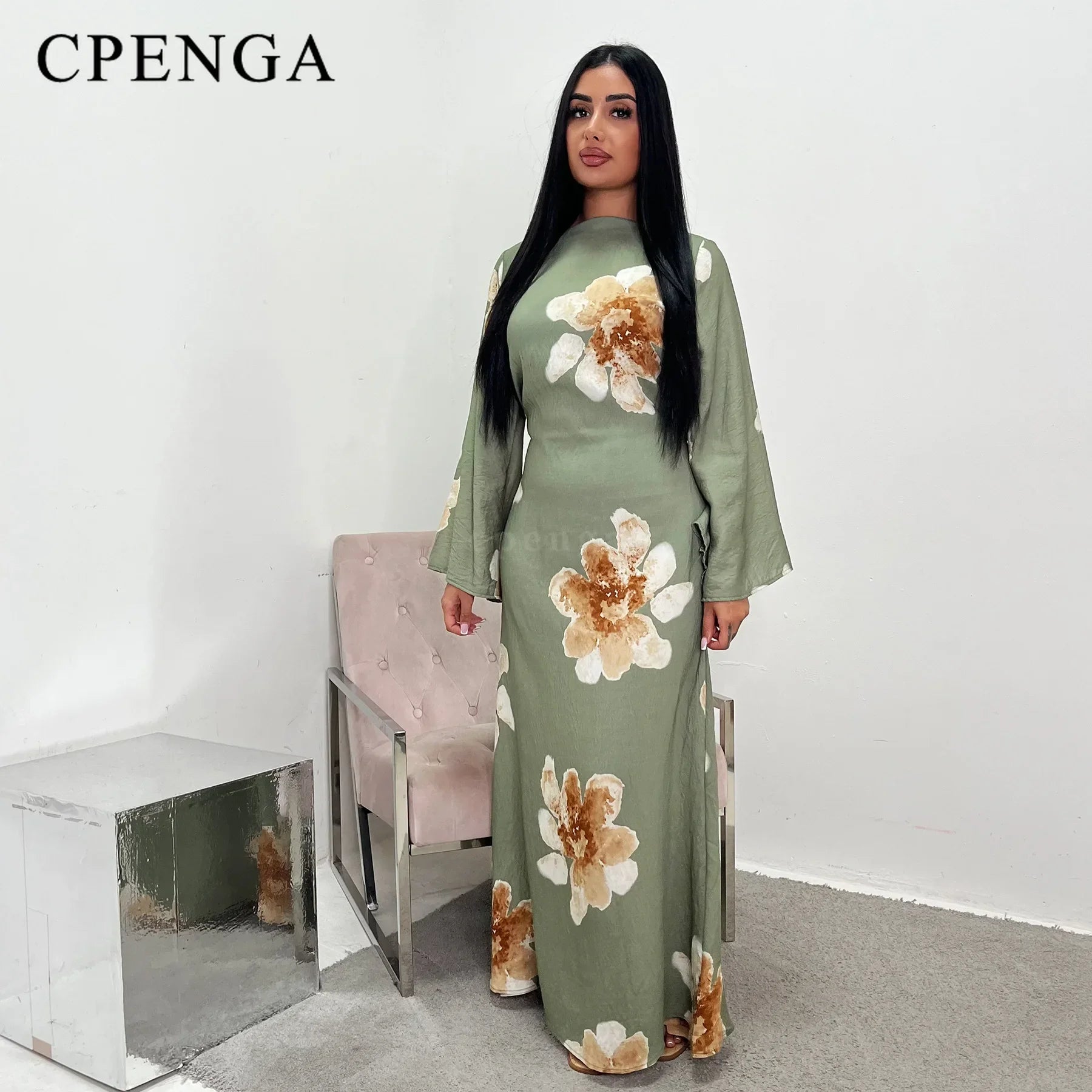 Elegant Floral Print Abaya Dress for Muslim Women Modest Full-Length Ankle-Grazing Maxi Robe 2025 Summer Islamic Turkey Outfit