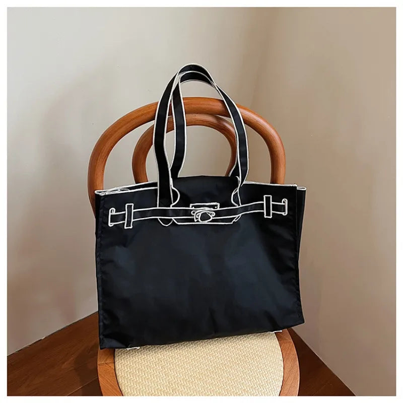 Funny Design Large Capacity Tote Bags 2025 New Casual Lightweight Nylon Shoulder Bag Versatile Canvas Bag Women Shopping Handbag