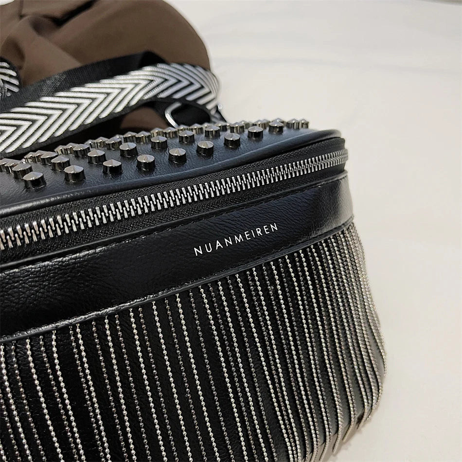 Luxury Woman Chest Bag Fashion Tassel Leather Large Capacity Crossbody Sling Bag Women Waist Bag Casual Rivet Design Travel Sac