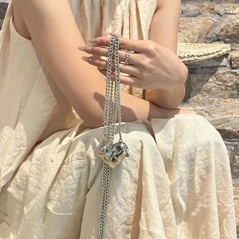 Fashionable Metal Heart Waistband Bag Luxury Satchel Pearl Chain Crossbody Bags For Women Shoulder Bag Handbag Accessories