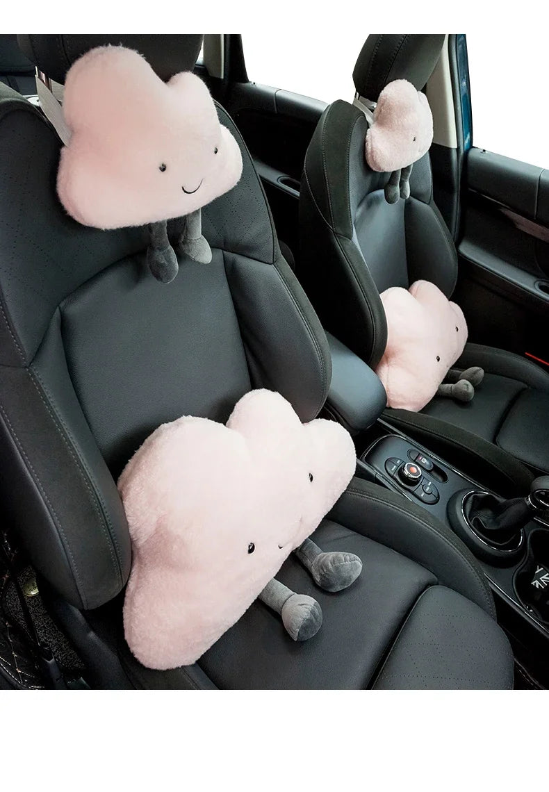 Cute Car Pillow Plush Cushion Car Safety Pillow Automobile Safety Belt Shoulder Pad Universal Vehicle Headrest Waist Cushion