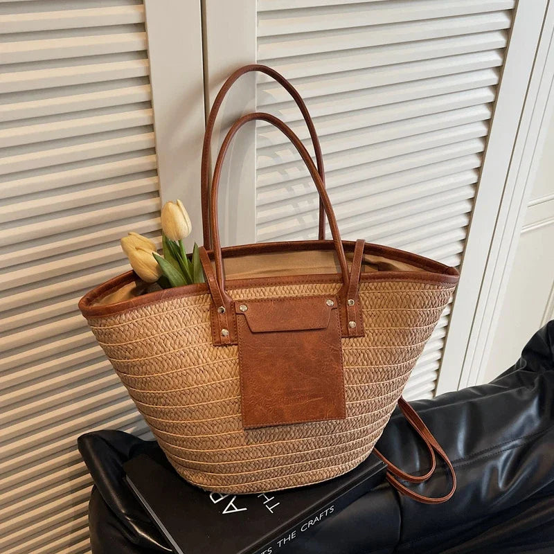 Luxury Designer Straw Beach Bag Large Capacity Beach Shoulder Bag For Women Summer Raffia Handbag Shopper Basket Tote Travel Bag