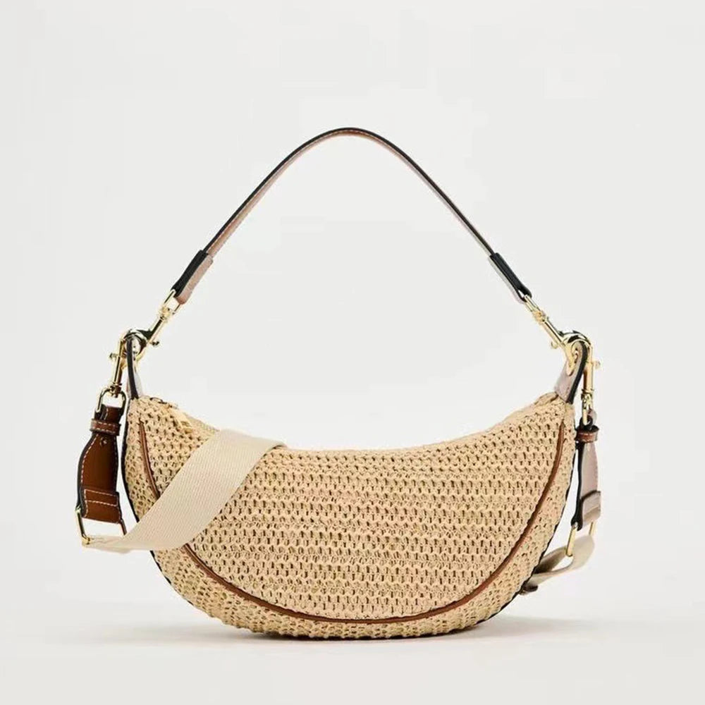 Fashion Woven Hobo Straw Bag Bohemian Half Moon Travel Beach Bags for Women Handbags Designer Handmade Shoulder Crossbody Bag
