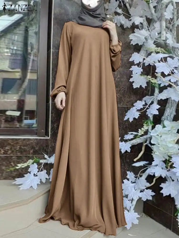 2025 ZANZEA Fashion Muslim Dress Women Tukey Abaya Robe Long Sleeve Maxi Sundress Vestido Dubai Kaftan Islamic Clothing Oversize