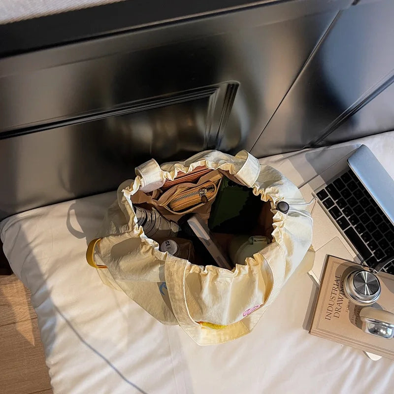 Leisure Large Capacity Single Shoulder Bag Trendy Embroidered Nylon Tote Bag School Style Sweet Handle Bag