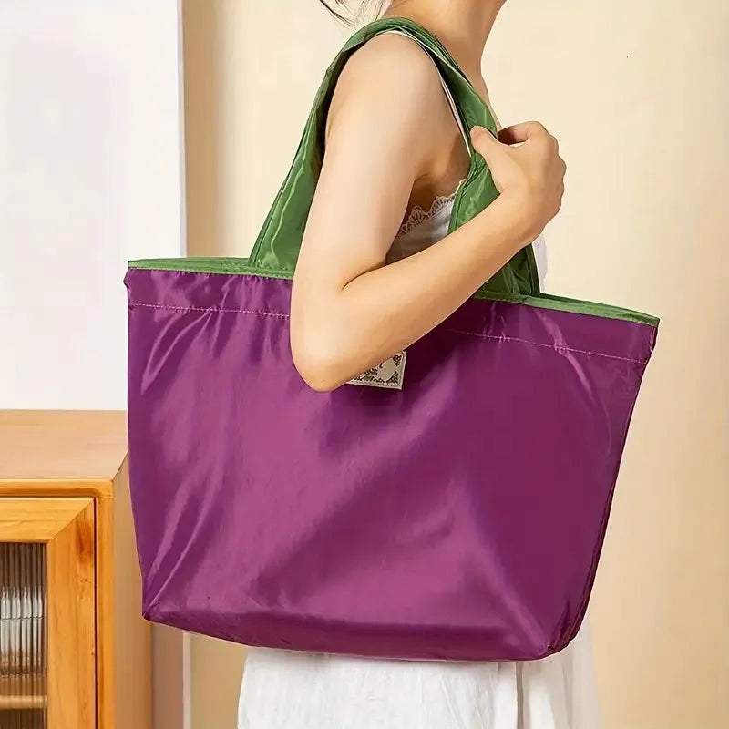 Large Capacity Foldable Drawstring Shopping Bag Reusable Casual Shopping Shoulder Bag Multifunctional Eco-friendly Storage Bag