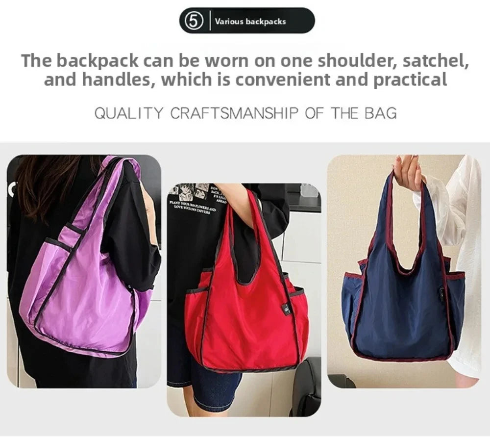 Large Capacity Lady Tote Bag Foldable Thickening Shopping Bag Lightweight Handbag Double-layer Shoulder Bag for Women