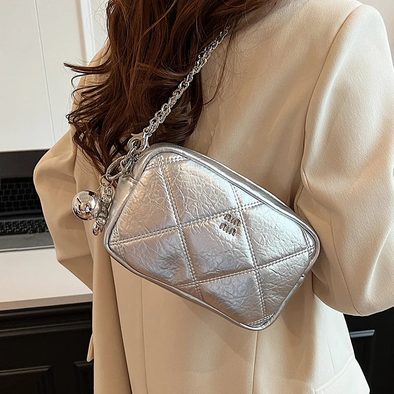 Luxury Silver Bowling Bag Women Top-Handle Bags Luxury Brand Designer's Crossbody Bags Small Lipstick Cosmetics Purses Bolsa