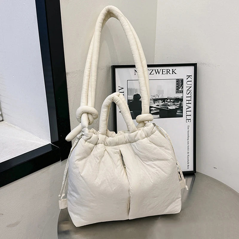 Fashion Casual Large Capacity Puffer Tote Bag Designer Padded Nylon Women Shoulder Bags Handbags Knotted Strap Crossbody Bags