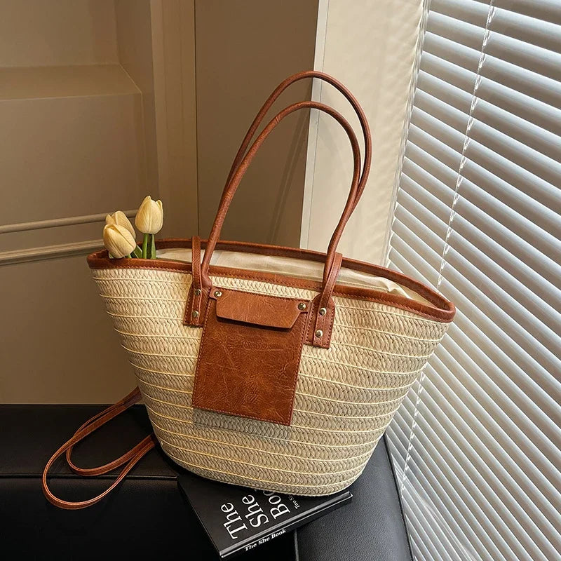 Luxury Designer Straw Beach Bag Large Capacity Beach Shoulder Bag For Women Summer Raffia Handbag Shopper Basket Tote Travel Bag