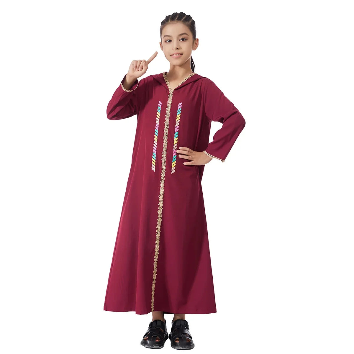 Muslim Girls Hooded Dress Eid Djellaba Ramadan Islam Clothing Turkey Kaftan Saudi Arab Robe Jalabiya Prayer Garment Caftan Gown