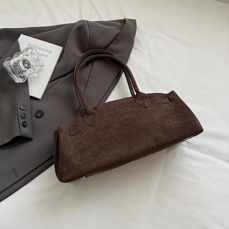 Luxury Women's Bag Lazy Matte Suede Tote Suede Boston Shoulder Bag Large Capacity Commuter Long-handle Handbag Underarm Shopper