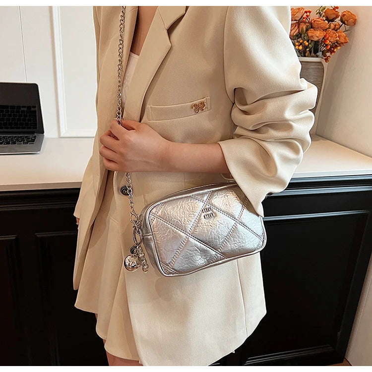 Luxury Silver Bowling Bag Women Top-Handle Bags Luxury Brand Designer's Crossbody Bags Small Lipstick Cosmetics Purses Bolsa