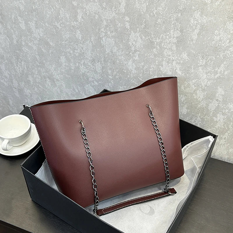 Luxury PU Leather Tote Bag For Women New Chains Shoulder Bag Large Capacity Handbag Travel Female Handle Bag bolso