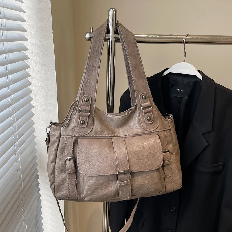 Women Tote Bag Fashion Underarm Pouch Large Capacity Soft Pu Leather Shoulder Bag Retro Crossbody Bag Casual Portable BucketBags