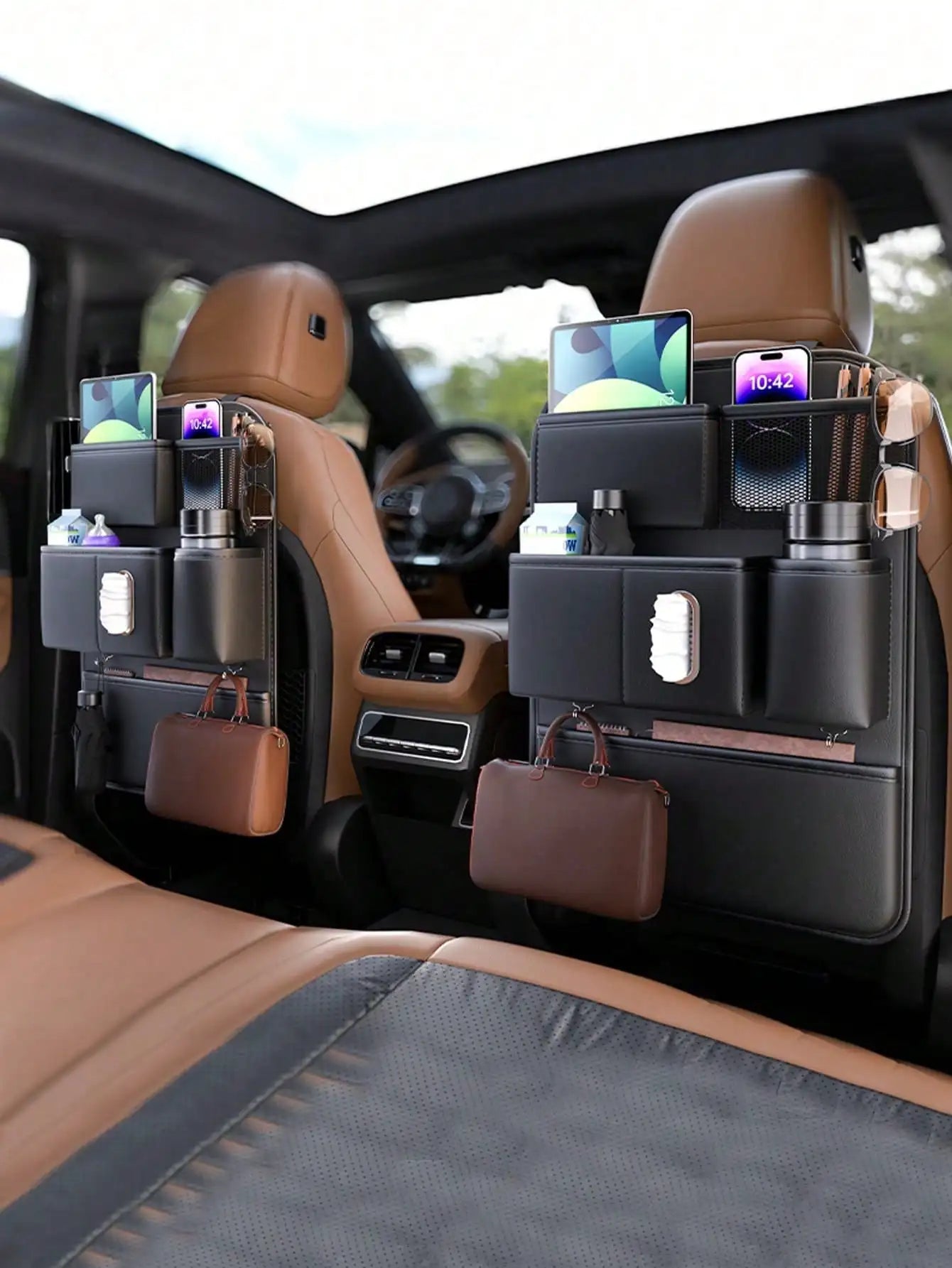 1pc Car Seat Back Organizer, In-Car Seat Back Folding Table, Multi-Functional Storage Box, Storage Supplies