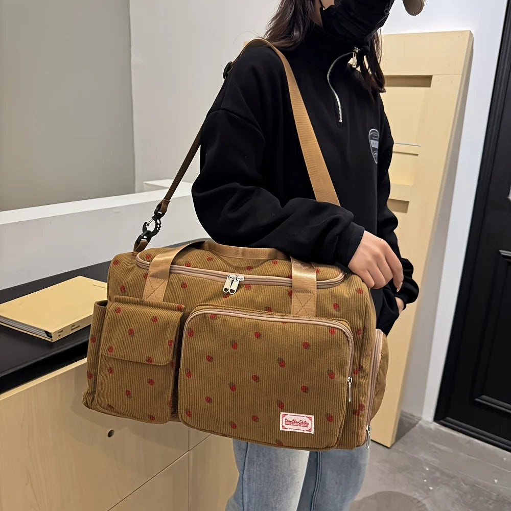 Large Capacity Strawberry Print Duffel Bag with Multiple Compartments - Ideal for Travel, Gym, and Everyday Use, Casual Style