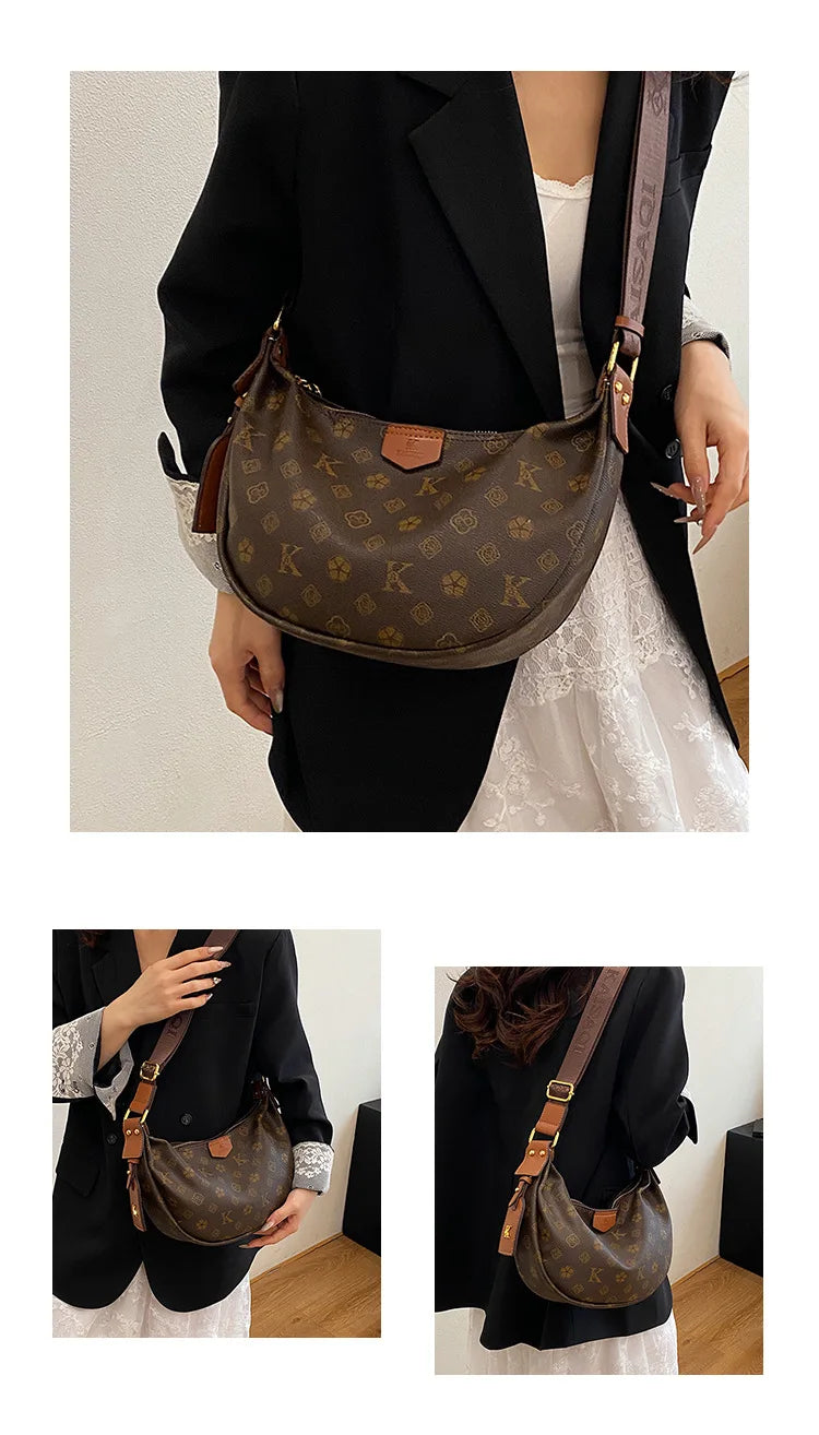 2025 Hobo Bag Monogram, Spacious Shoulder Purse for Women, Large Capacity Crossbody Tote, Fashion  Versatile Sling Bag
