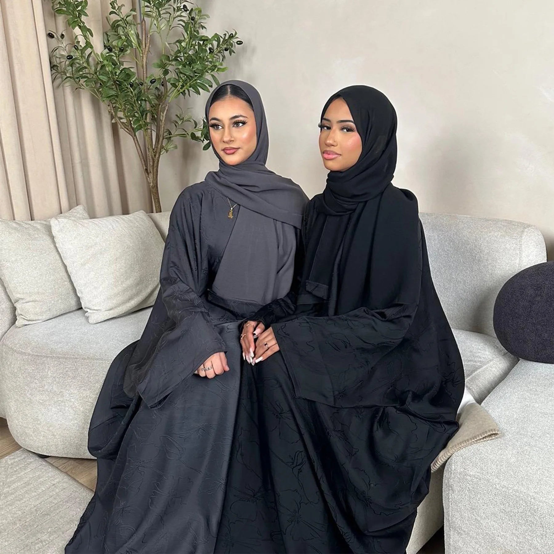 Luxury 2 Piece Muslim Outift Sets for Women Ramadan Dubai Hijab Abaya Dress Islamic Party Kaftan Robe Elegant Turkey Gown 2025