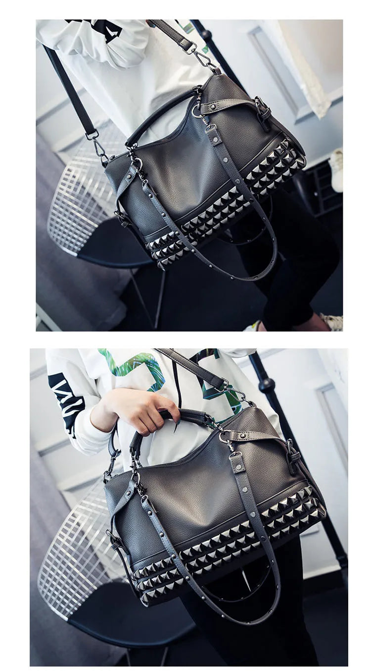 Luxury Pu Leather Handbags Shoulder Bags High Quality Ladies Big Shoulder Messenger Bags Fashion Female Rivet Tote Travel Bag