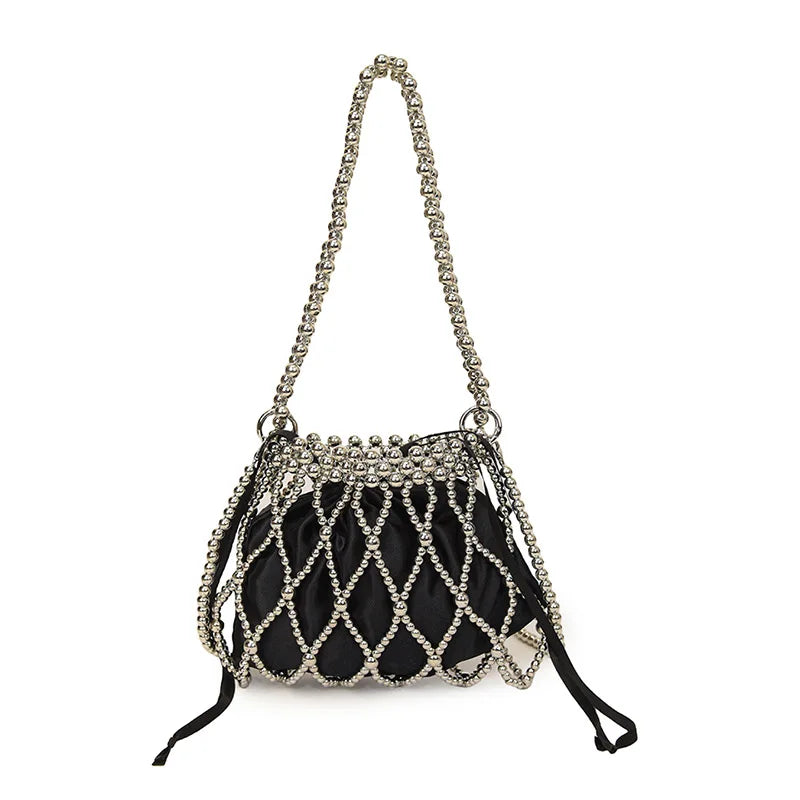 Sweet Girls Fashionable Handmade Pearl Beaded Bag French Style Hollow Out Evening Bag Elegant Single Shoulder Bag Sac A Main