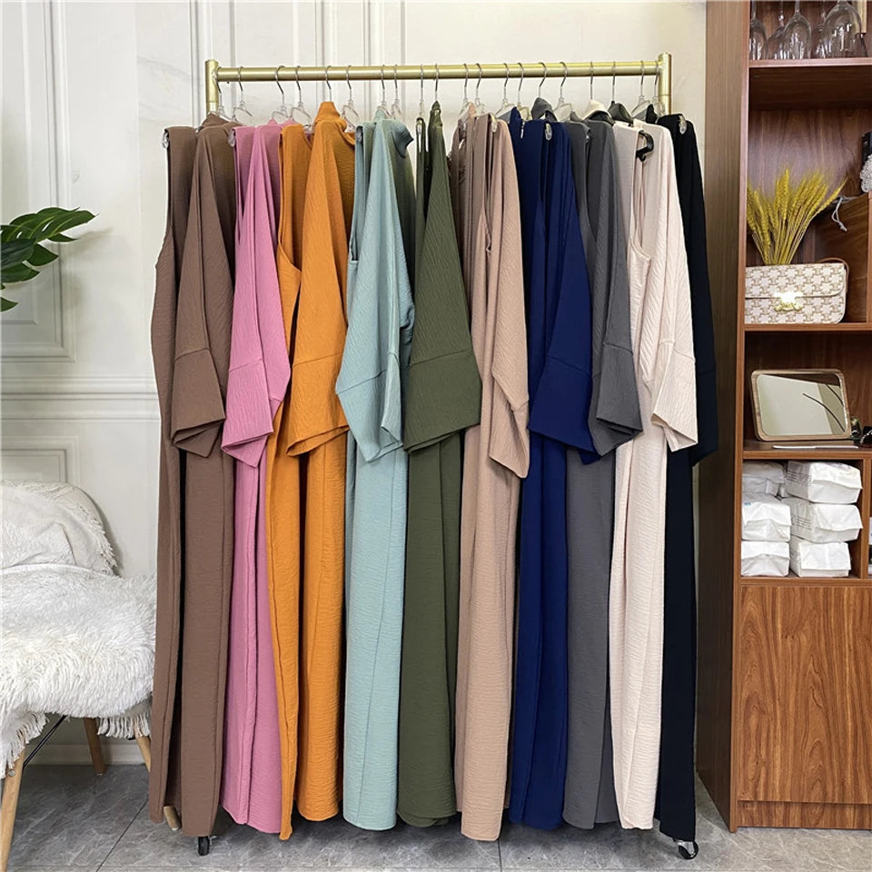 Abaya Women Muslim Long Dresses African Open Kaftan Dubai Turkey 2 Piece Set Luxury Islam Morocco Clothing Caftan Fashion Modest