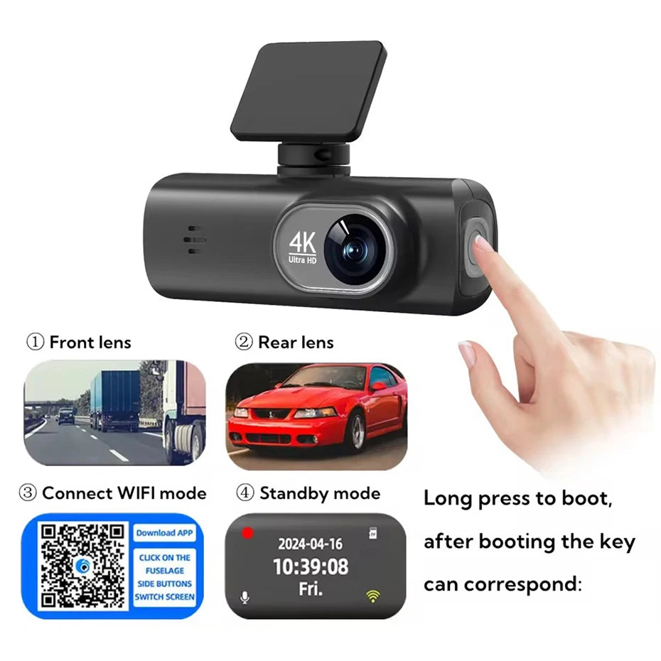 Dash Cam 4K UHD for Car Camera Front Rear Dual Lens With GPS WiFi 24h Parking Mode Night Vision Car DVR Video Registrator