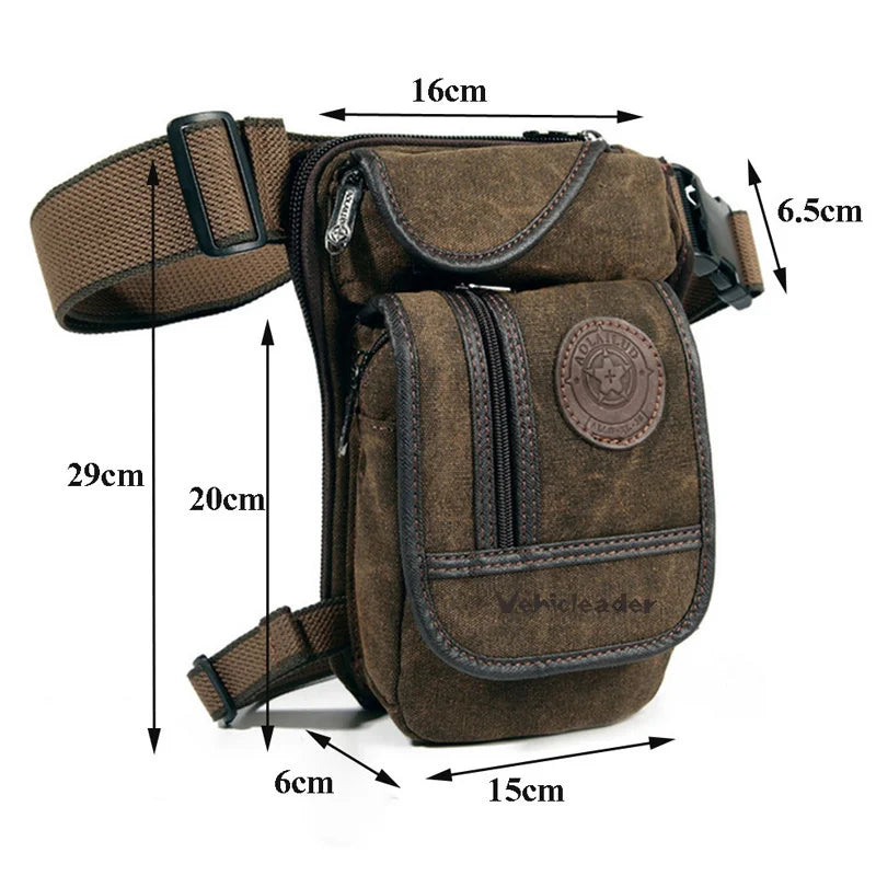 Men's Canvas Drop Leg Bag Motorcycle Multi-purpose Messenger Shoulder Bag High Quality Belt Hip Bum Waist Fanny Pack for Camping