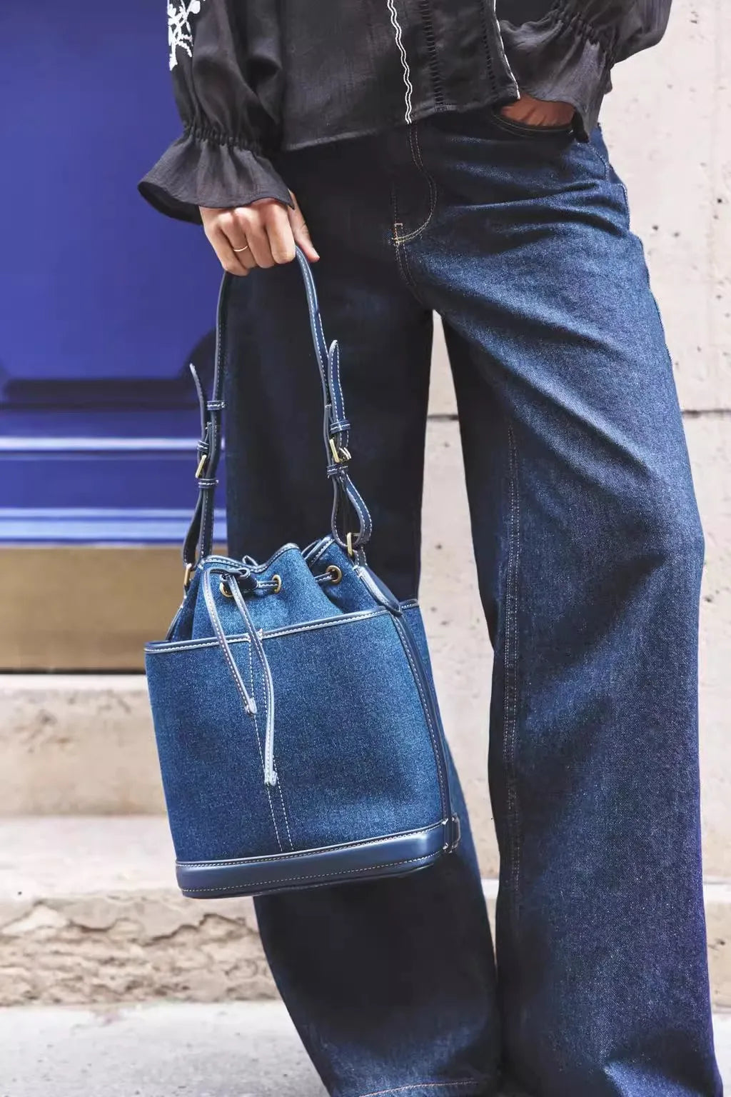 Fashion Denim Bucket Bags for Women Luxury Designer Handbags High Quality Canvas Shoulder Bag 2025 New Drawstring Women's Bag