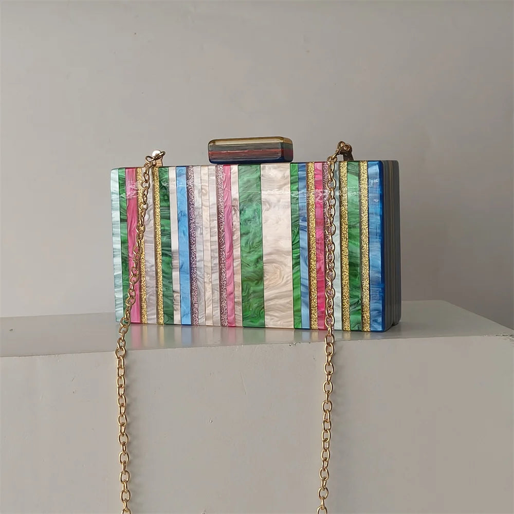 Ladies Handbags Trend Designer Colorful Casual Luxury Brand Shoulder Crossbody Acrylic Striped Pouch Tote Bags Purses For Women