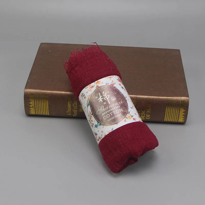 Muslim Hijab For Women Crinkle Hijab Scarf Soft Cotton Solid Color Islamic Bandana Eid Muslim Turban